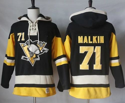 Penguins #71 Evgeni Malkin Black Alternate Sawyer Hooded Sweatshirt Stitched NHL Jersey