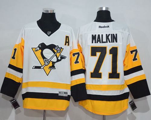 Penguins #71 Evgeni Malkin White New Away Stitched NHL Jersey
