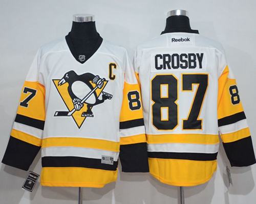 Penguins #87 Sidney Crosby White New Away Stitched NHL Jersey
