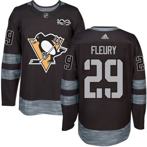 Penguins #29 Andre Fleury Black 1917-2017 100th Anniversary Stitched NHL Jersey