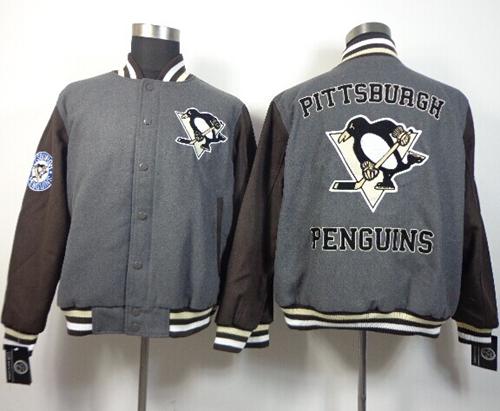 Pittsburgh Penguins Blank Satin Button-Up Grey NHL Jacket