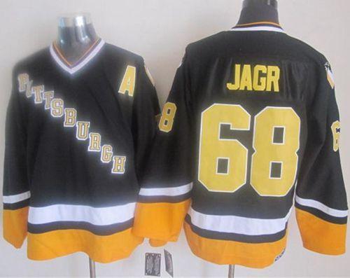 Penguins #68 Jaromir Jagr Black/Yellow CCM Throwback Stitched NHL Jersey