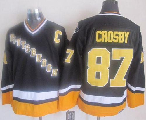 Penguins #87 Sidney Crosby Black/Yellow CCM Throwback Stitched NHL Jersey