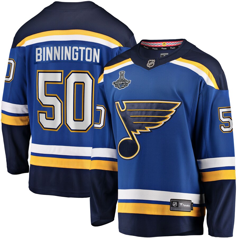Men's St. Louis Blues # 50 Jordan Binnington 2019 Stanley Cup Final Bound Breakaway Stitched NHL Jersey