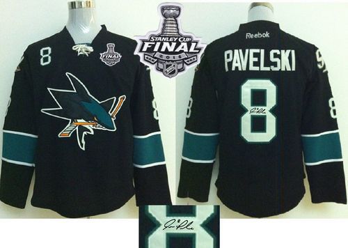 Sharks #8 Joe Pavelski Black Autographed 2016 Stanley Cup Final Patch Stitched NHL Jersey