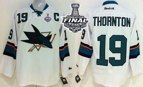 Sharks #19 Joe Thornton White 2016 Stanley Cup Final Patch Stitched NHL Jersey