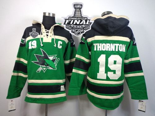 Sharks #19 Joe Thornton Green St. Patrick's Day McNary Lace Hoodie 2016 Stanley Cup Final Patch Stitched NHL Jersey