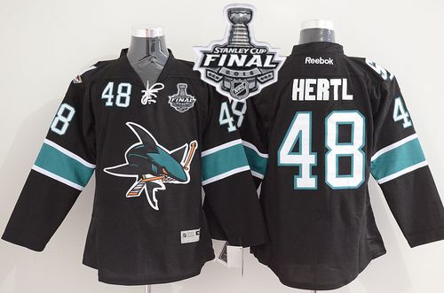 Sharks #48 Tomas Hertl Black 2016 Stanley Cup Final Patch Stitched NHL Jersey