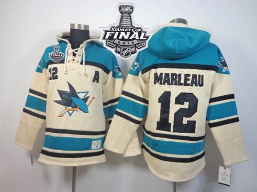 Sharks #12 Patrick Marleau Cream Sawyer Hooded Sweatshirt 2016 Stanley Cup Final Patch Stitched NHL Jersey
