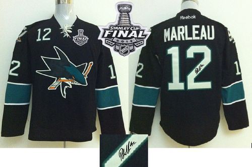 Sharks #12 Patrick Marleau Black Autographed 2016 Stanley Cup Final Patch Stitched NHL Jersey
