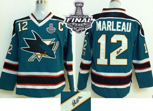 Sharks #12 Patrick Marleau Teal Autographed 2016 Stanley Cup Final Patch Stitched NHL Jersey
