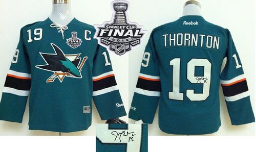 Sharks #19 Joe Thornton Teal Autographed 2016 Stanley Cup Final Patch Stitched NHL Jersey