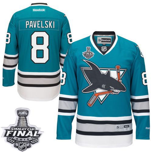 Sharks #8 Joe Pavelski Teal 25th Anniversary 2016 Stanley Cup Final Patch Stitched NHL Jersey