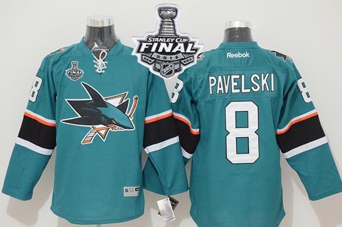 Sharks #8 Joe Pavelski Teal 2016 Stanley Cup Final Patch Stitched NHL Jersey