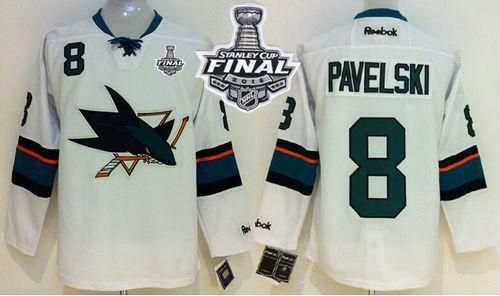 Sharks #8 Joe Pavelski White 2016 Stanley Cup Final Patch Stitched NHL Jersey