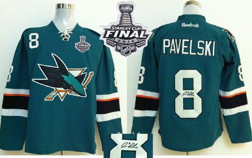 Sharks #8 Joe Pavelski Teal Autographed 2016 Stanley Cup Final Patch Stitched NHL Jersey