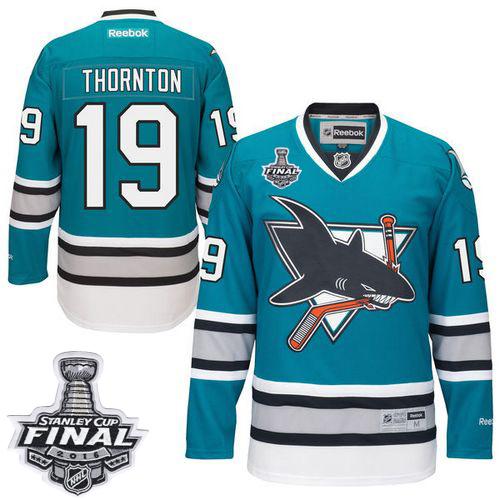 Sharks #19 Joe Thornton Teal 25th Anniversary 2016 Stanley Cup Final Patch Stitched NHL Jersey