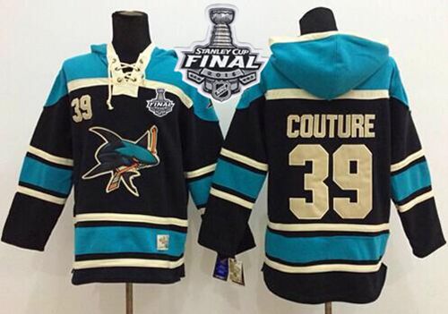 Sharks #39 Logan Couture Black Sawyer Hooded Sweatshirt 2016 Stanley Cup Final Patch Stitched NHL Jersey