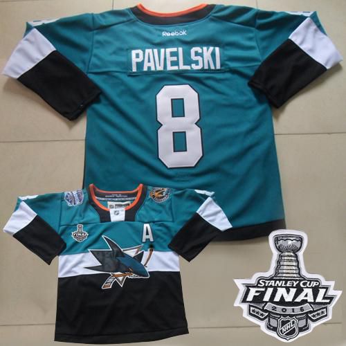 Sharks #8 Joe Pavelski Teal/Black 2015 Stadium Series 2016 Stanley Cup Final Patch Stitched NHL Jersey
