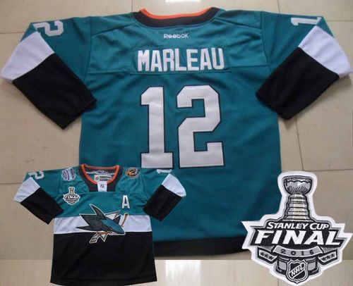 Sharks #12 Patrick Marleau Teal/Black 2015 Stadium Series 2016 Stanley Cup Final Patch Stitched NHL Jersey