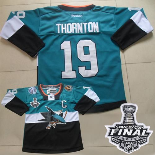 Sharks #19 Joe Thornton Teal/Black 2015 Stadium Series 2016 Stanley Cup Final Patch Stitched NHL Jersey