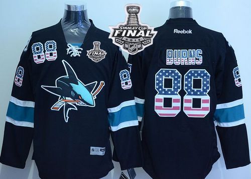 Sharks #88 Brent Burns Black USA Flag Fashion 2016 Stanley Cup Final Patch Stitched NHL Jersey