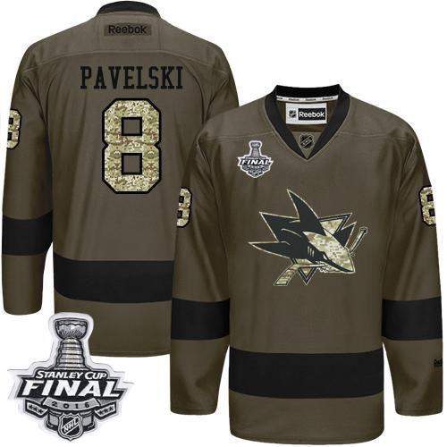 Sharks #8 Joe Pavelski Green Salute to Service 2016 Stanley Cup Final Patch Stitched NHL Jersey