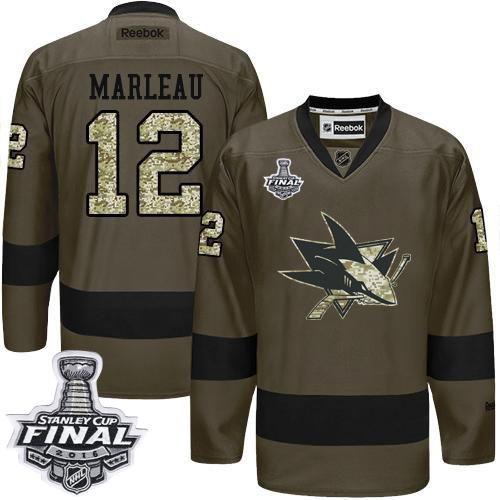 Sharks #12 Patrick Marleau Green Salute to Service 2016 Stanley Cup Final Patch Stitched NHL Jersey
