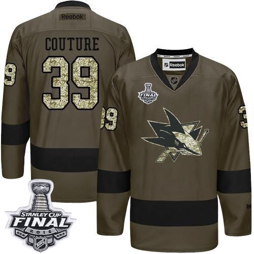 Sharks #39 Logan Couture Green Salute to Service 2016 Stanley Cup Final Patch Stitched NHL Jersey