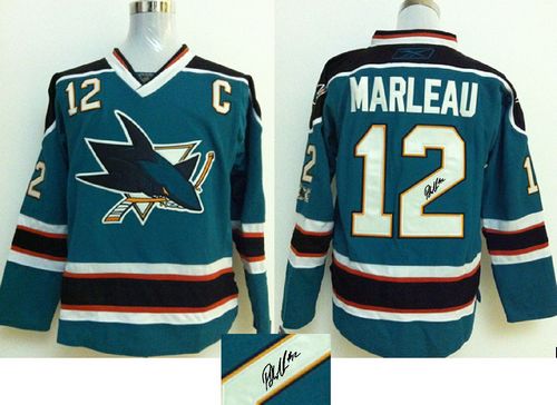 Sharks #12 Patrick Marleau Teal Autographed Stitched NHL Jersey