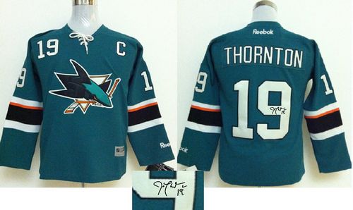 Sharks #19 Joe Thornton Teal Autographed Stitched NHL Jersey