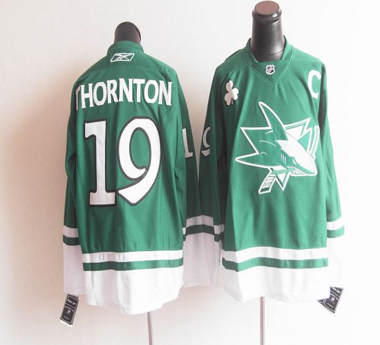 Sharks St Patty's Day #19 Joe Thornton Teal Stitched NHL Jersey