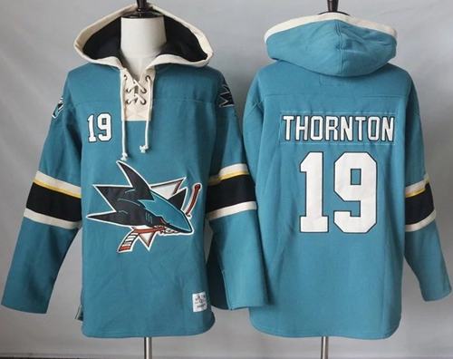Sharks #19 Joe Thornton Teal Pullover Hoodie Stitched NHL Jersey