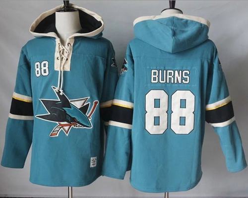 Sharks #88 Brent Burns Teal Pullover Hoodie Stitched NHL Jersey