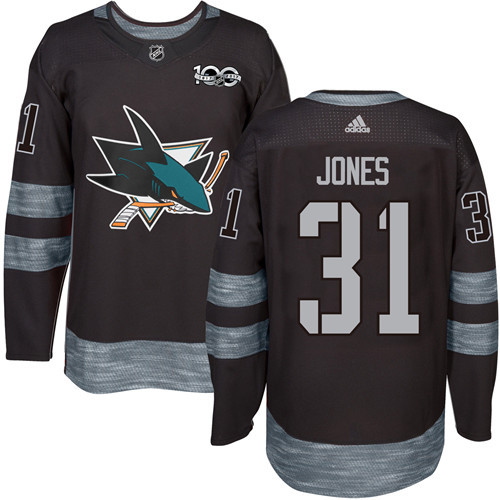 Sharks #31 Martin Jones Black 1917-2017 100th Anniversary Stitched NHL Jersey