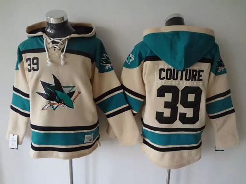 Sharks #39 Logan Couture Cream Sawyer Hooded Sweatshirt Stitched NHL Jersey