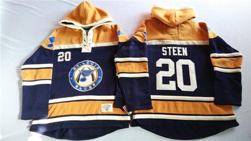 Blues #20 Alexander Steen Navy Blue/Gold Sawyer Hooded Sweatshirt Stitched NHL Jersey