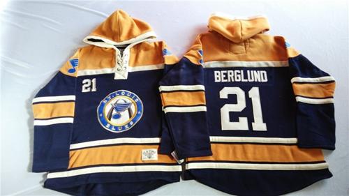 Blues #21 Patrik Berglund Navy Blue/Gold Sawyer Hooded Sweatshirt Stitched NHL Jersey