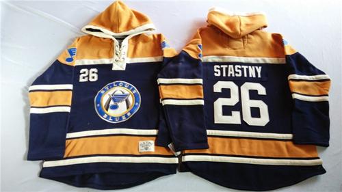Blues #26 Paul Stastny Navy Blue/Gold Sawyer Hooded Sweatshirt Stitched NHL Jersey