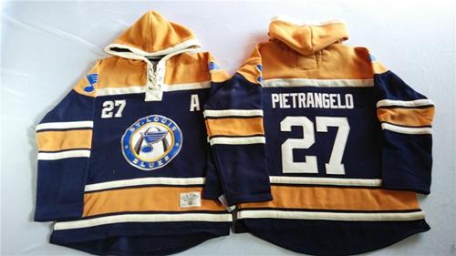 Blues #27 Alex Pietrangelo Navy Blue/Gold Sawyer Hooded Sweatshirt Stitched NHL Jersey