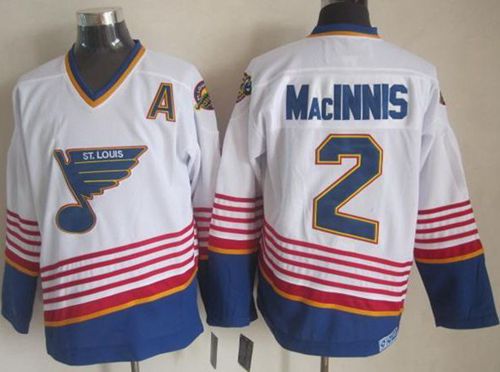 Blues #2 Al MacInnis White/Light Blue CCM Throwback Stitched NHL Jersey