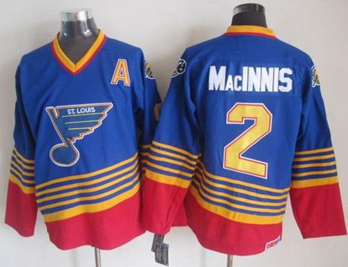 Blues #2 Al MacInnis Light Blue/Red CCM Throwback Stitched NHL Jersey