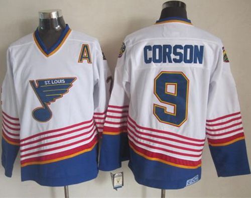 Blues #9 Shayne Corson White/Light Blue CCM Throwback Stitched NHL Jersey