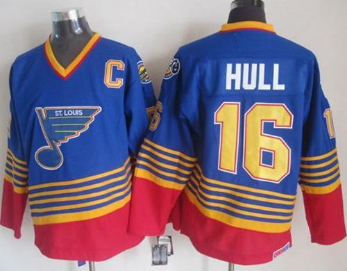 Blues #16 Brett Hull Light Blue/Red CCM Throwback Stitched NHL Jersey