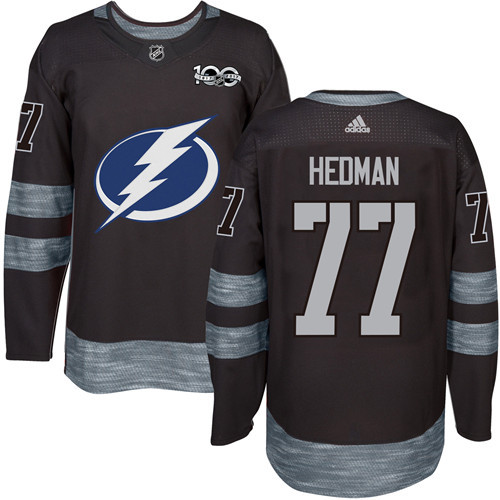 Lightning #77 Victor Hedman Black 1917-2017 100th Anniversary Stitched NHL Jersey