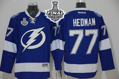 Lightning #77 Victor Hedman Blue 2015 Stanley Cup Stitched NHL Jersey