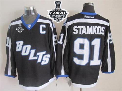 Lightning #91 Steven Stamkos Black Third 2015 Stanley Cup Stitched NHL Jersey