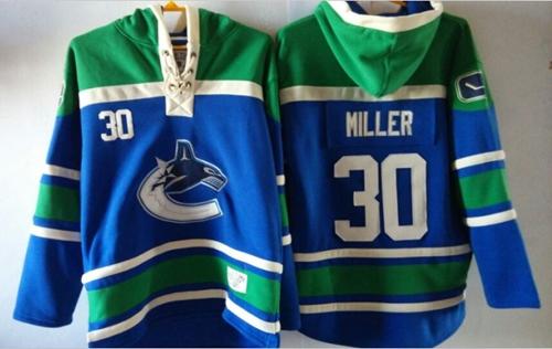 Canucks #30 Ryan Miller Blue Sawyer Hooded Sweatshirt Stitched NHL Jersey