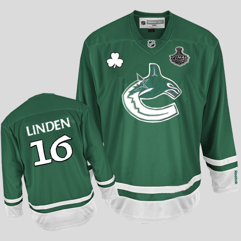 Canucks 2011 Stanley Cup Finals St Patty's Day #16 Trevor Linden Green Stitched NHL Jersey