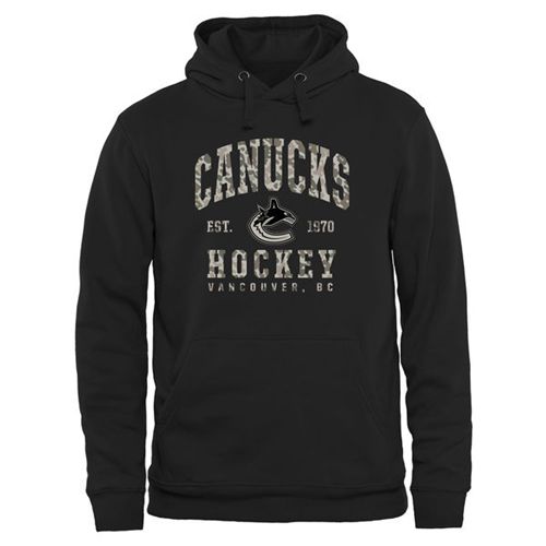 Men's Vancouver Canucks Black Camo Stack Pullover Hoodie